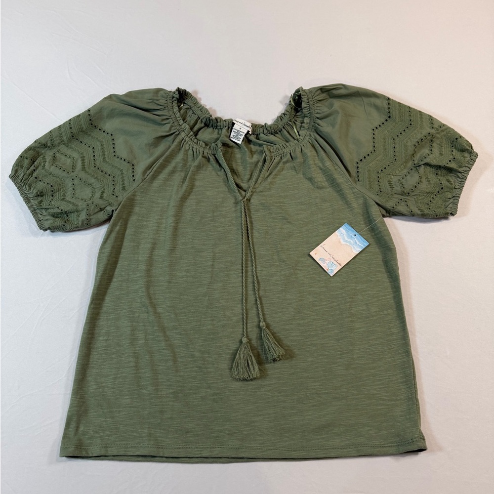 Elegant Olive Women's Blouse with‎ Tassel Detail NWT-Small